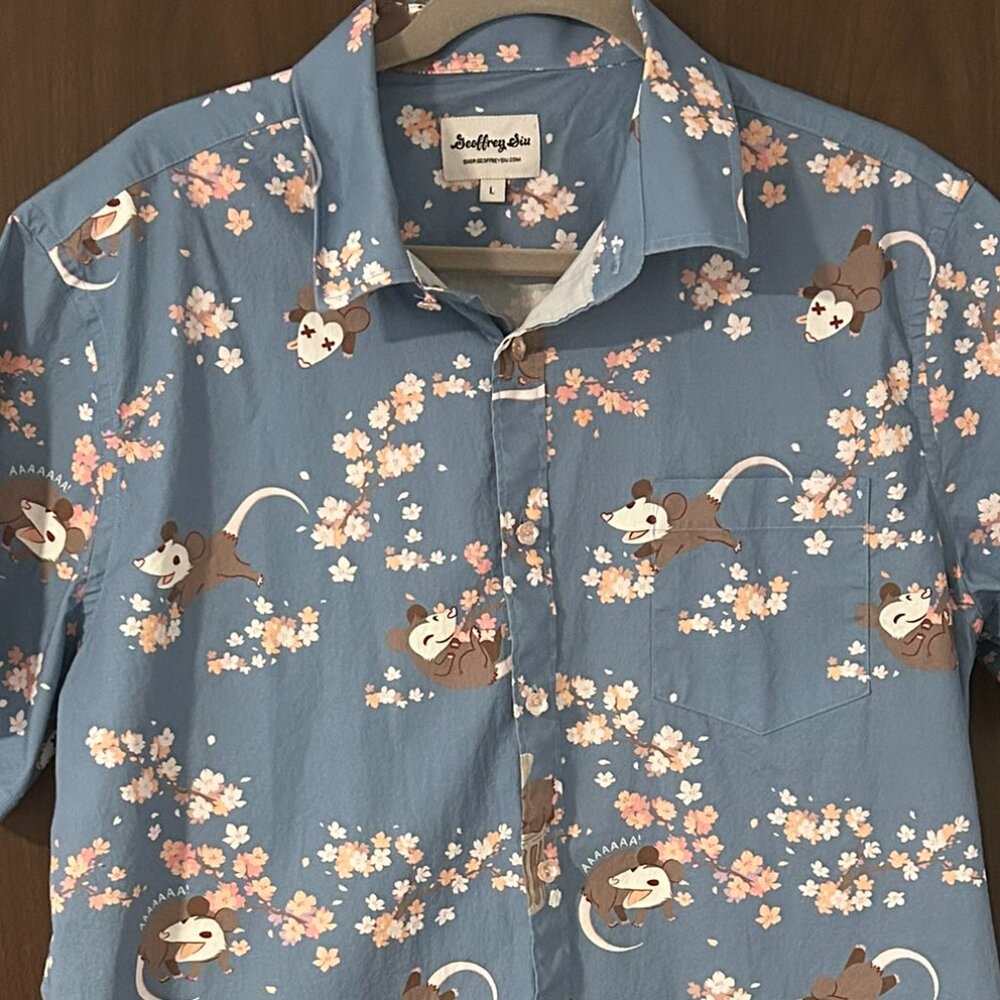 Geoffrey Siu Cherry Possum Button Down Shirt Large Cherry Blossom Sakura